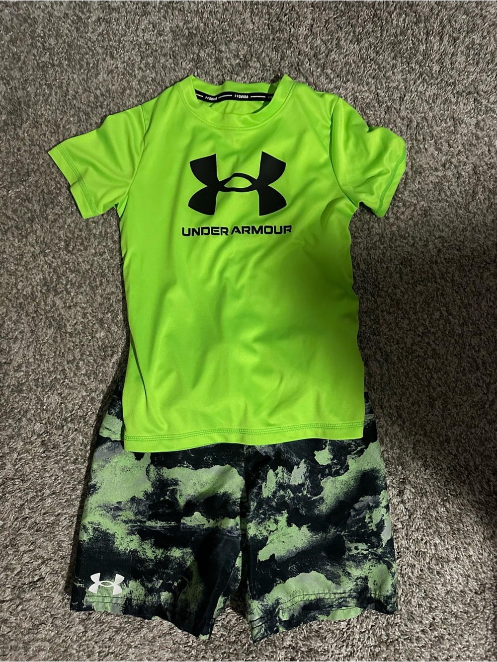 Under Armour Neon Lime Performance Swim Tee & Swim Shorts